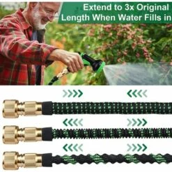 HIASDFLS Tuyau Arrosage Extensible 15M, Tuyau D'Arrosage Avec Support Et Pistolet Arrosage 10 Fonctions Tuyau Arrosage Retractable Raccords, Irrigation Et Nettoyage Du Jardin (50Ft, Noir Vert) -Tuyau d'arrosage Soldes 51216320 2
