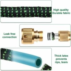 HIASDFLS Tuyau Arrosage Extensible 15M, Tuyau D'Arrosage Avec Support Et Pistolet Arrosage 10 Fonctions Tuyau Arrosage Retractable Raccords, Irrigation Et Nettoyage Du Jardin (50Ft, Noir Vert) -Tuyau d'arrosage Soldes 51216320 3
