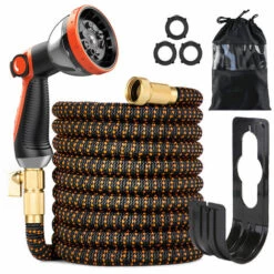ZHUOXUAN Tuyau D'arrosage Tuyau D'arrosage Extensible De 100 Pieds Tuyau D'eau Tuyau D'arrosage Flexible Avec 10 Buses Fonctionnelles Raccords En Laiton Massif 3/4" Tuyau D'extension 3750D Super Résistant Pour L'arrosage Et Le Nettoyage D'une Douche
