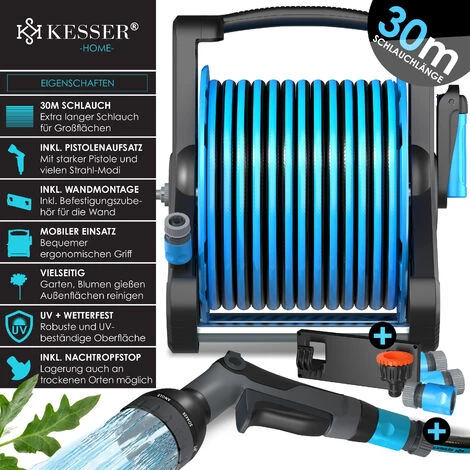 KESSER® Enrouleur Mural 30 m Chariot Enrouleur Avec 30 m De Tuyau - Douchette Multi-usage Manuel Enrouleur De Tuyau D’arrosage - Avec Stop-goutte - Compatible Gardena - Avec Fixation Murale Et Adaptateurs, 30m (de), Bleu / Gris Foncé 4 KESSER® Enrouleur Mural 30 m Chariot Enrouleur Avec 30 m De Tuyau - Douchette Multi-usage Manuel Enrouleur De Tuyau D’arrosage - Avec Stop-goutte - Compatible Gardena - Avec Fixation Murale Et Adaptateurs, 30m (de), Bleu / Gris Foncé – Image 2