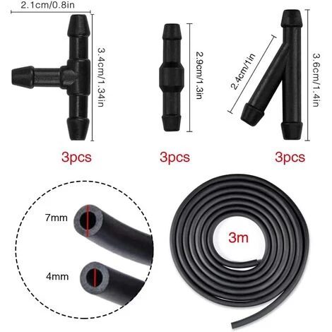 TINOR 3m Kit De Tuyau Essuie Glace, Tuyau De Liquide De Lave-Glace, Tuyau Flexible, Buse D'essuie-Glace Brouillard Lave-Linge Tuyau De Pulvérisation, Avec 9 Pièces Bec Joint Ensemble Kit 4 TINOR 3m Kit De Tuyau Essuie Glace, Tuyau De Liquide De Lave-Glace, Tuyau Flexible, Buse D'essuie-Glace Brouillard Lave-Linge Tuyau De Pulvérisation, Avec 9 Pièces Bec Joint Ensemble Kit – Image 2