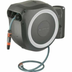 GARDENA Dévidoir Automatique Mural RollUp M/L Liseret Blanc – Longueur 25m – Ø13mm – Kit Complet – Garantie 5 Ans (186