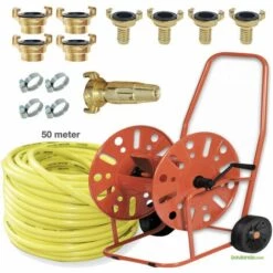 TRIZERATOP Dévidoir PROFESSIONAL Acier + 50m Tuyau Eau 3/4" + Buse Douchette + Raccord