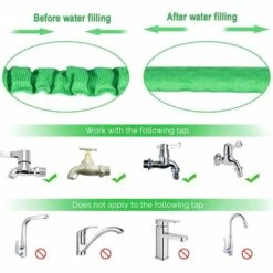 ELLE Tuyau D'arrosage Extensible, Tuyau D'arrosage De 25 Pieds Avec Haute Pression à 7 Motifs (25 Pieds, Vert) -Tuyau d'arrosage Soldes 53697595 2