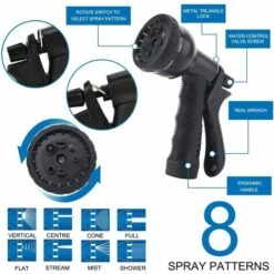 TINOR Tuyau D'arrosage Extensible Jusqu’à 30 M Avec Pistolet Pulvérisateur 8 Fonctions,raccords En Laiton, Support De Tuyau, Sac De Rangement (noir) -Tuyau d'arrosage Soldes 54497544 2