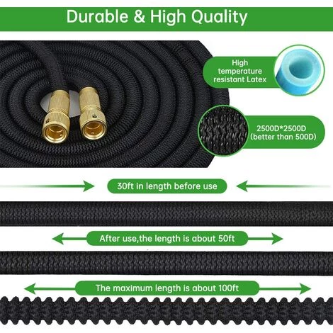 TINOR Tuyau D'arrosage Flexible 30M Tuyau D'arrosage Extensible Avec 8 Fonctions Tuyau D’Eau De Pulvérisation Pour Irrigation Et Nettoyage Du Jardin Noir 4 TINOR Tuyau D'arrosage Flexible 30M Tuyau D'arrosage Extensible Avec 8 Fonctions Tuyau D’Eau De Pulvérisation Pour Irrigation Et Nettoyage Du Jardin Noir – Image 2