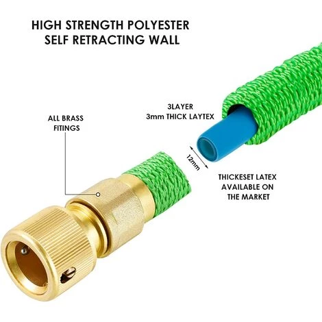 FEMOR Tuyau D'arrosage De Jardin Extensible De 30 M, 8 Fonctions De Pulvérisation, Raccord En Laiton 1/2" Et 3/4", Tuyau En Latex à 3 Couches, Tuyau D'irrigation Et De Lavage, Avec Crochet Et Sac De Rangement 7 FEMOR Tuyau D'arrosage De Jardin Extensible De 30 M, 8 Fonctions De Pulvérisation, Raccord En Laiton 1/2" Et 3/4", Tuyau En Latex à 3 Couches, Tuyau D'irrigation Et De Lavage, Avec Crochet Et Sac De Rangement – Image 5