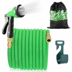 SUPERMARKET Tuyau D'arrosage Extensible 15m, Tuyau D'eau Flexible Avec Pistolet D'Arrosage à 8 Modèles D'Irrigation, Raccords De 3/4" Et 1/2" En Laiton Massif, Avec Sac De Rangement & Crochet,Superma,Vert