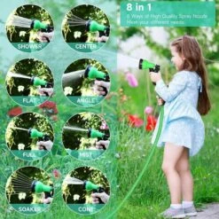 SUPERMARKET Tuyau D'arrosage Extensible 15m, Tuyau D'eau Flexible Avec Pistolet D'Arrosage à 8 Modèles D'Irrigation, Raccords De 3/4" Et 1/2" En Laiton Massif, Avec Sac De Rangement & Crochet,Superma,Vert -Tuyau d'arrosage Soldes 54853739 5