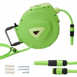VINGO Enrouleur Tuyau D'eau Rétractable Automatique Fixé Mur 30+2 M Raccord Rapide 1/2 " 8 Bars