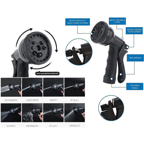 PETITES ECREVISSES Tuyau Arrosage Extensible Avec 8 Fonctions Pistolet Pour Nettoyage Et Arrosage Noir - 15M/50FT 5 PETITES ECREVISSES Tuyau Arrosage Extensible Avec 8 Fonctions Pistolet Pour Nettoyage Et Arrosage Noir - 15M/50FT – Image 3