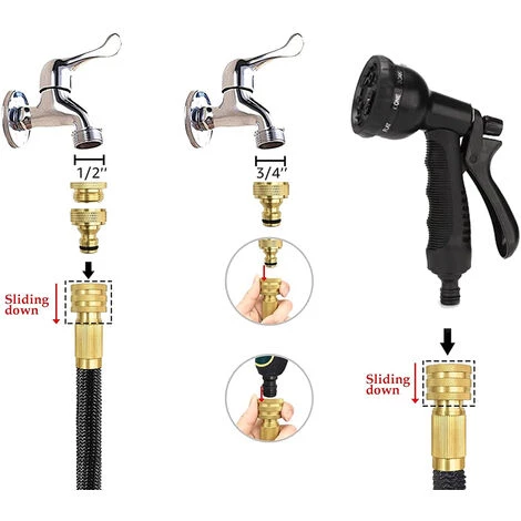 PETITES ECREVISSES Tuyau Arrosage Extensible Avec 8 Fonctions Pistolet Pour Nettoyage Et Arrosage Noir - 15M/50FT 6 PETITES ECREVISSES Tuyau Arrosage Extensible Avec 8 Fonctions Pistolet Pour Nettoyage Et Arrosage Noir - 15M/50FT – Image 4