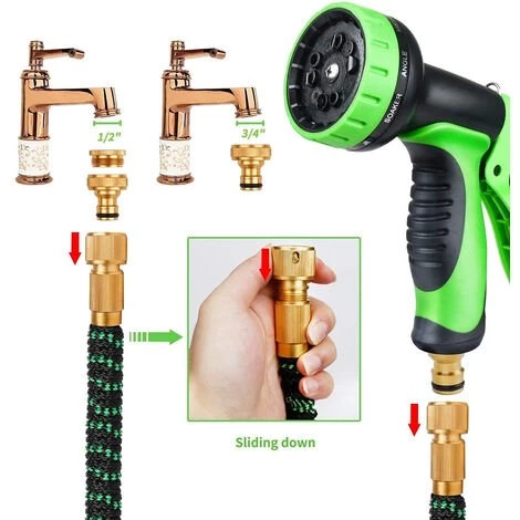 PETITES ECREVISSES Tuyau Arrosage Extensible Avec 8 Fonctions Pistolet Pour Nettoyage Et Arrosage Vert - 15M/50FT 6 PETITES ECREVISSES Tuyau Arrosage Extensible Avec 8 Fonctions Pistolet Pour Nettoyage Et Arrosage Vert - 15M/50FT – Image 4