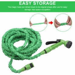 TANCYCO Tuyau D'arrosage, Tuyau D'arrosage Télescopique à Haute Pression, Tuyau D'arrosage Flexible Magique Avec Buse De Pulvérisation à 7 Fonctions Pour Lavage De Voiture, Arrosage De Jardin, Vert, 30 M -Tuyau d'arrosage Soldes 55763445 5