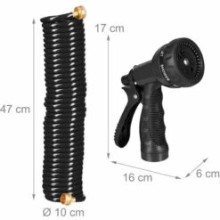 Relaxdays Tuyau D’arrosage Spirale, Long Jusqu’à 10 M, Tuyau D’eau Flexible Avec Pistolet, Réglable Avec 7 Modes, Noir -Tuyau d'arrosage Soldes 56057792 5