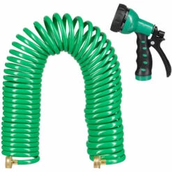 Relaxdays Tuyau D’arrosage Spirale, Long Jusqu’à 20 M, Tuyau D’eau Flexible Avec Pistolet, Réglable Avec 7 Modes, Vert