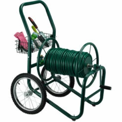 Relaxdays Dévidoir Tuyau D’arrosage, Connexion 3/4’’, Jusqu’à 90 M De Tuyau, 2 Roues En Caoutchouc, Panier, Métal, Vert -Tuyau d'arrosage Soldes 56550065 4