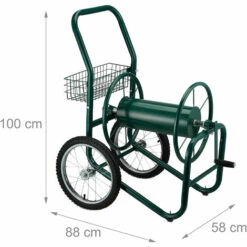 Relaxdays Dévidoir Tuyau D’arrosage, Connexion 3/4’’, Jusqu’à 90 M De Tuyau, 2 Roues En Caoutchouc, Panier, Métal, Vert -Tuyau d'arrosage Soldes 56550065 5