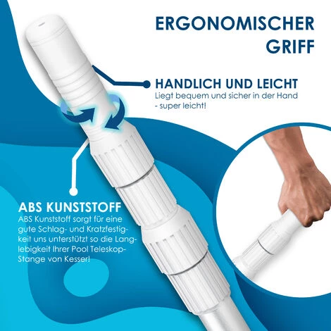 KESSER® Perche Télescopique De Piscine En Aluminium Perche De Piscine | Tige Pour Le Nettoyage De Piscine En 3 parties | Réglable De 1,20 m à 3,60 m | Résistant Aux Intempéries Et Stable, Argent 6 KESSER® Perche Télescopique De Piscine En Aluminium Perche De Piscine | Tige Pour Le Nettoyage De Piscine En 3 parties | Réglable De 1,20 m à 3,60 m | Résistant Aux Intempéries Et Stable, Argent – Image 4