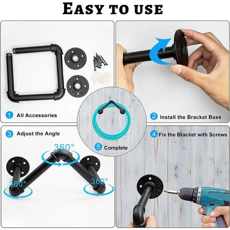 TRIOMPHE Support Mural Pour Tuyau D'arrosage,T-Audace Fonte Fer Support De Tuyau D'eau En Métal Sur Pied Avec Vis Et Vis D'expansion, Support Pour Tuyaux De Jardin Pour Usage Intérieur Et Extérieur (noire, 1) 6 TRIOMPHE Support Mural Pour Tuyau D'arrosage,T-Audace Fonte Fer Support De Tuyau D'eau En Métal Sur Pied Avec Vis Et Vis D'expansion, Support Pour Tuyaux De Jardin Pour Usage Intérieur Et Extérieur (noire, 1) – Image 4