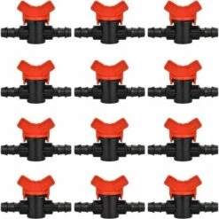 LUCKY-88 Lot De 12 Tuyaux D'arrosage, Valve D'irrigation 16 X 16 Mm En Plastique Avec Raccords En Plastique Pour Contrôle De Valve D'eau De Jardin Extérieur (noir + Rouge)