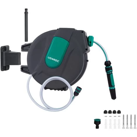 VONROC Enrouleur De Tuyau Automatique – Tuyau 15m, Rotation 180°, Support Mural – Buse, Raccord, Connecteur Inclus 4 VONROC Enrouleur De Tuyau Automatique – Tuyau 15m, Rotation 180°, Support Mural – Buse, Raccord, Connecteur Inclus – Image 2