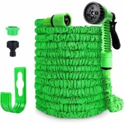 ABCRITAL Tuyau D'Arrosage Extensible De 15 M, 50Ft Tuyau Rétractable Avec 8 Types De Pistolets À Eau, Porte-Tuyau, Sac De Rangement Pour Jardinage, Laver La Voiture, Arroser, Baigner Animal