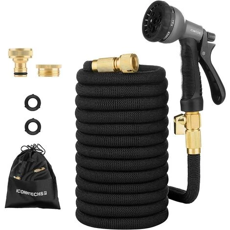 ABCRITAL Tuyau D'Arrosage Extensible, Iconntechs 15M/50Ft Tuyau Rétractable Raccords De 3/4" Et 1/2" En Laiton Massif Standard Ue Flexible Tuyau D'Eau Avec Vanne D'Arrêt Buse De Pulvérisation À 8 Fonctions 3 ABCRITAL Tuyau D'Arrosage Extensible, Iconntechs 15M/50Ft Tuyau Rétractable Raccords De 3/4" Et 1/2" En Laiton Massif Standard Ue Flexible Tuyau D'Eau Avec Vanne D'Arrêt Buse De Pulvérisation À 8 Fonctions