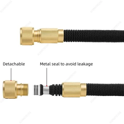 ABCRITAL Tuyau D'Arrosage Extensible, Iconntechs 15M/50Ft Tuyau Rétractable Raccords De 3/4" Et 1/2" En Laiton Massif Standard Ue Flexible Tuyau D'Eau Avec Vanne D'Arrêt Buse De Pulvérisation À 8 Fonctions 5 ABCRITAL Tuyau D'Arrosage Extensible, Iconntechs 15M/50Ft Tuyau Rétractable Raccords De 3/4" Et 1/2" En Laiton Massif Standard Ue Flexible Tuyau D'Eau Avec Vanne D'Arrêt Buse De Pulvérisation À 8 Fonctions – Image 3