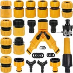 ABCRITAL Lot De 20 Connecteur De Raccord Tuyau D'Arrosage,Adaptateur Robinet Tuyau Arrosage,Séparateur De Tuyau En Y, Connecteur De Robinet Universel, Etc.