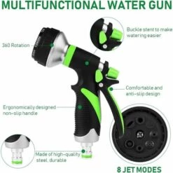 ROSIER Pistolet D'Arrosage Métal En 8 Fonctions - Douchette De Jardin à Haute Pression Pour Tuyau D'arrosage, Nettoyage De Trottoir, Lavage De Voiture, Bain D'animaux, Irrigation De Pelouse (vert) ——VEBTles -Tuyau d'arrosage Soldes 57764159 4