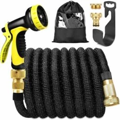READCLY Tuyau Arrosage Extensible 15m Tuyau D'arrosage Avec Pistolet à 10 Modes Tuyau Arrosage Rétractable Raccords De 3/4" Et 1/2" Pour Irrigation Et Nettoyage Du Jardin, 50ft Noir