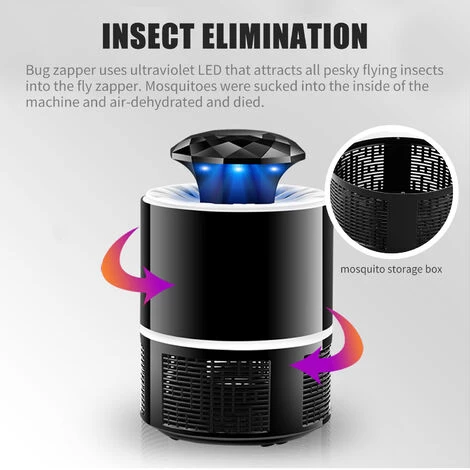 TANCYCO Bug Zapper, Lampe électronique LED Anti-insectes Anti-moustiques Lampe Non Toxique Anti-mouches Attrape-mouches 360 Degrés LED Alimenté Par USB Intérieur Insecte Anti-moustiques (Noir) 5 TANCYCO Bug Zapper, Lampe électronique LED Anti-insectes Anti-moustiques Lampe Non Toxique Anti-mouches Attrape-mouches 360 Degrés LED Alimenté Par USB Intérieur Insecte Anti-moustiques (Noir) – Image 3