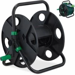 Relaxdays Dévidoir à Tuyau D’arrosage (30 M), Raccord 3/4", Acier Et Plastique, Avec Poignée Et Manivelle, Noir/vert