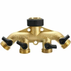 TANCYCO Séparateur De Tuyau D'arrosage à 4 Voies Connecteur De Tuyau De 3/4 Po Inverseur D'eau En Cuivre Avec 4 Vannes Pour Le Lavage De Voiture D'irrigation De Pelouse De Jardin