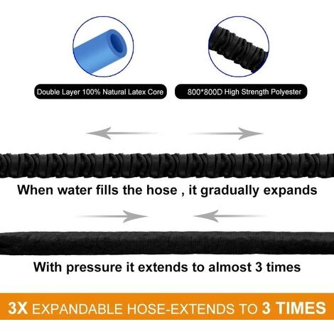 AOUGO Tuyau D'arrosage Extensible Jusqu'à 30 M Avec Pistolet 8 Fonctions, Raccords En Laiton, Support De Tuyau, Sac De Rangement (noir) 5 AOUGO Tuyau D'arrosage Extensible Jusqu'à 30 M Avec Pistolet 8 Fonctions, Raccords En Laiton, Support De Tuyau, Sac De Rangement (noir) – Image 3