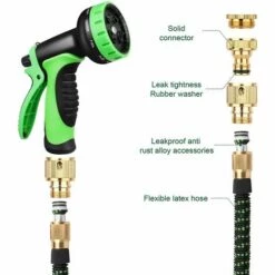LTS FAFA Tuyau Arrosage Extensible 30m 100ft Tuyau D’arrosage Retractable Avec Support Et Pistolet Arrosage 9 Fonctions Raccords En Laiton -Tuyau d'arrosage Soldes 59153975 5