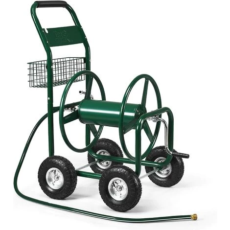 GOPLUS Chariot Dévidoir Pour Tuyau D’Arrosage Sur Roues Pour Jardin, Avec Panier De Rangement, Dans Un Cadre Métallique Robuste, 96 X 62 X113CM, Vert 3 GOPLUS Chariot Dévidoir Pour Tuyau D’Arrosage Sur Roues Pour Jardin, Avec Panier De Rangement, Dans Un Cadre Métallique Robuste, 96 X 62 X113CM, Vert
