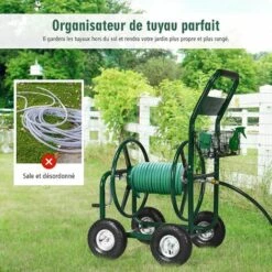 GOPLUS Chariot Dévidoir Pour Tuyau D’Arrosage Sur Roues Pour Jardin, Avec Panier De Rangement, Dans Un Cadre Métallique Robuste, 96 X 62 X113CM, Vert 9 GOPLUS Chariot Dévidoir Pour Tuyau D’Arrosage Sur Roues Pour Jardin, Avec Panier De Rangement, Dans Un Cadre Métallique Robuste, 96 X 62 X113CM, Vert -Tuyau d'arrosage Soldes 59175320 3