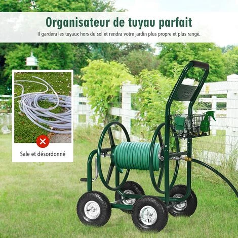 GOPLUS Chariot Dévidoir Pour Tuyau D’Arrosage Sur Roues Pour Jardin, Avec Panier De Rangement, Dans Un Cadre Métallique Robuste, 96 X 62 X113CM, Vert 5 GOPLUS Chariot Dévidoir Pour Tuyau D’Arrosage Sur Roues Pour Jardin, Avec Panier De Rangement, Dans Un Cadre Métallique Robuste, 96 X 62 X113CM, Vert – Image 3