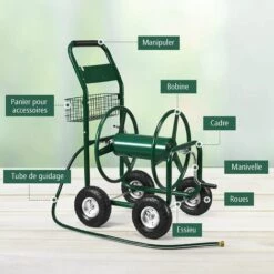GOPLUS Chariot Dévidoir Pour Tuyau D’Arrosage Sur Roues Pour Jardin, Avec Panier De Rangement, Dans Un Cadre Métallique Robuste, 96 X 62 X113CM, Vert 10 GOPLUS Chariot Dévidoir Pour Tuyau D’Arrosage Sur Roues Pour Jardin, Avec Panier De Rangement, Dans Un Cadre Métallique Robuste, 96 X 62 X113CM, Vert -Tuyau d'arrosage Soldes 59175320 4
