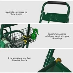GOPLUS Chariot Dévidoir Pour Tuyau D’Arrosage Sur Roues Pour Jardin, Avec Panier De Rangement, Dans Un Cadre Métallique Robuste, 96 X 62 X113CM, Vert 11 GOPLUS Chariot Dévidoir Pour Tuyau D’Arrosage Sur Roues Pour Jardin, Avec Panier De Rangement, Dans Un Cadre Métallique Robuste, 96 X 62 X113CM, Vert -Tuyau d'arrosage Soldes 59175320 5