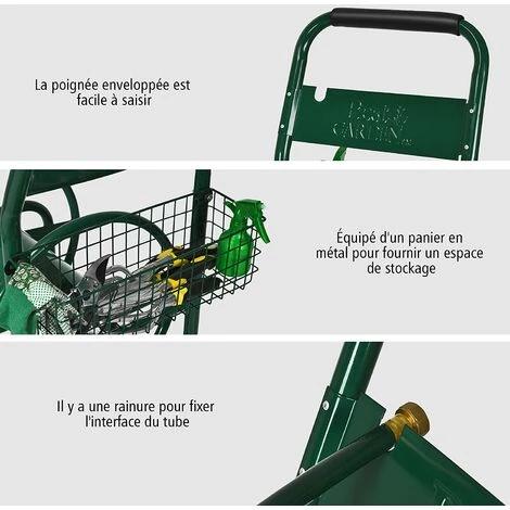 GOPLUS Chariot Dévidoir Pour Tuyau D’Arrosage Sur Roues Pour Jardin, Avec Panier De Rangement, Dans Un Cadre Métallique Robuste, 96 X 62 X113CM, Vert 7 GOPLUS Chariot Dévidoir Pour Tuyau D’Arrosage Sur Roues Pour Jardin, Avec Panier De Rangement, Dans Un Cadre Métallique Robuste, 96 X 62 X113CM, Vert – Image 5