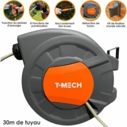 MONSTER SHOP Enrouleur Automatique Tuyau Arrossage Jardin 30M Mural Pivotant 180° Retractable - Orange