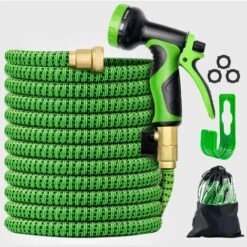 ELLE Tuyau Rétractable De Jardinage, Ensemble De Tuyau D'arrosage De Jardin, Tuyau De Lavage De Voiture Rétractable Domestique à Haute Pression(vert Noir 75 Pieds (22,5 M) + Accessoires)
