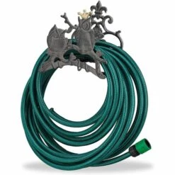 PESCE Porte Tuyau Chouette Support Pour Tuyau Jardin Mural Enrouleur Nostalgique Fonte HxlxP: 23 X 24 X 15 Cm, Gris