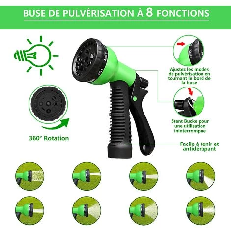 ZOLGINAH Tuyau D'arrosage Extensible 15M/50FT Tuyau Arrosage De Jardin Tuyau Flexible Rétractable Avec Pistolet à 8 Fonctions Pour Jardinage,Laver La Voiture,Arroser,Baigner Animal Etc(Vert) 4 ZOLGINAH Tuyau D'arrosage Extensible 15M/50FT Tuyau Arrosage De Jardin Tuyau Flexible Rétractable Avec Pistolet à 8 Fonctions Pour Jardinage,Laver La Voiture,Arroser,Baigner Animal Etc(Vert) – Image 2