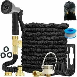 ZOLGINAH Tuyau Arrosage, Tuyau D'arrosage Extensible Avec Pistolet Pulvérisateur 8 Fonctions, Tuyau Magique Extensible, Support De Tuyau, Anti-fuite, Pour Jardinage, Nettoyage, Laver La Voiture (Noir 25FT)