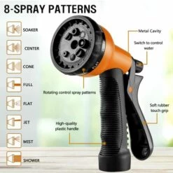 ZOLGINAH Tuyau D'arrosage Extensible 8m/15ft, Tuyau D'arrosage Rétractable,Tuyau D'Arrosage Flexible En Latex Tuyau D'arrosage Extensible Orange+Noir Extensible Rétractable Avec 8 Fonction Pistolet -Tuyau d'arrosage Soldes 60963610 3
