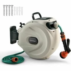 COSTWAY Dévidoir Automatique Enrouleur Mural 15+1m - Pivotant 180°- Pression Max: 8 Bars - Φ 13 Mm Avec Lance Arrosage Kit Complet